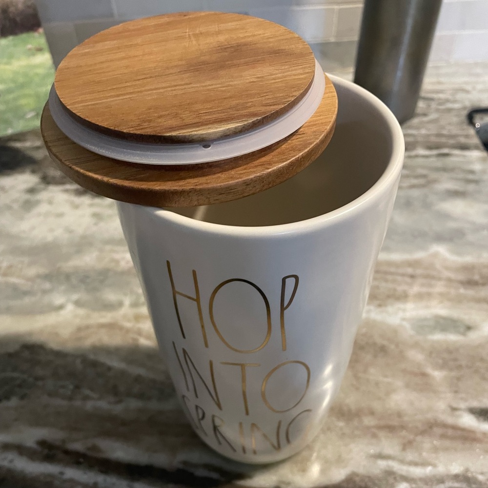 NWT Rae Dunn “Hop Into Spring” Canister with Wooden Lid - Picture 3 of 4